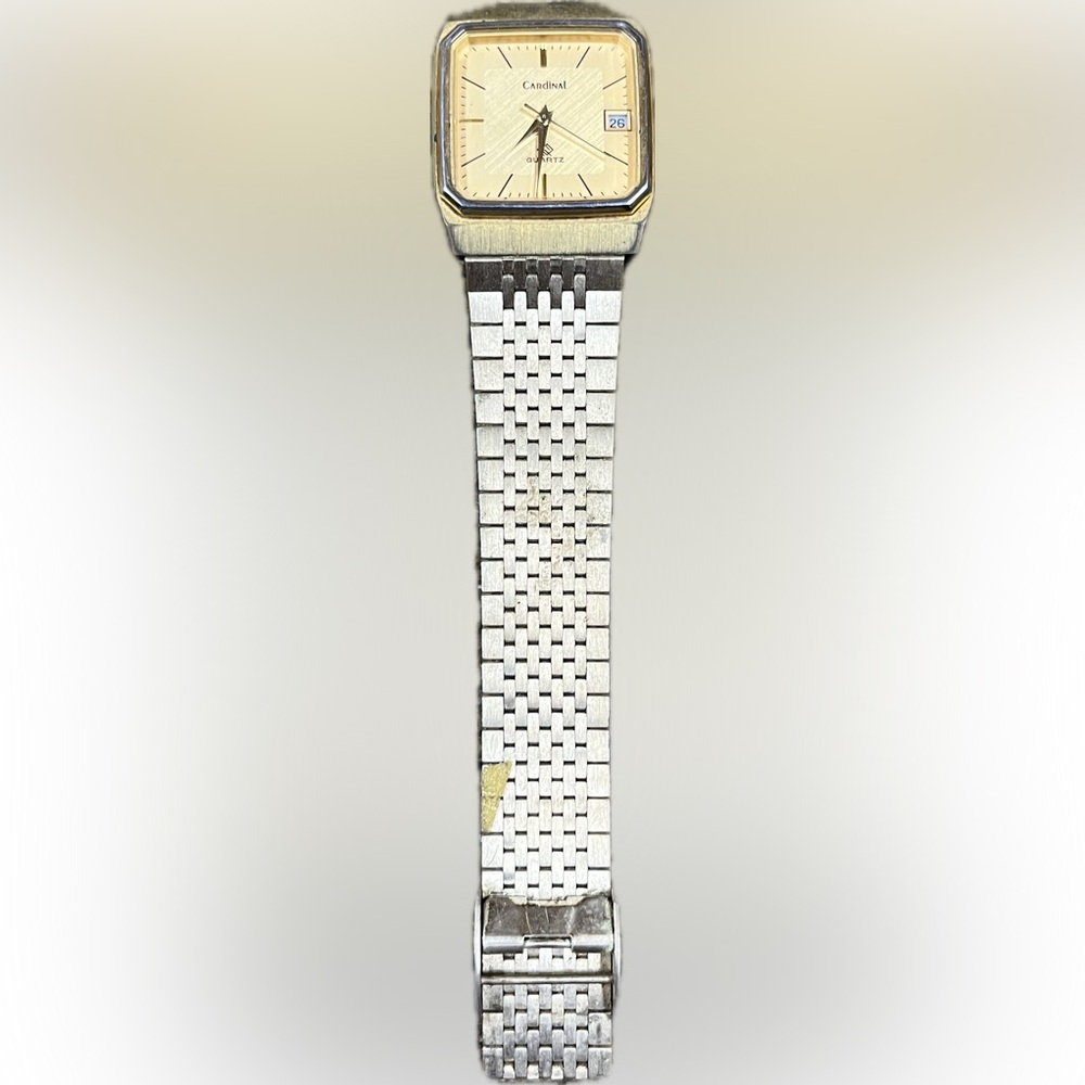 Vintage Cardinal Quartz Watch - Gold & Stainless Steel with Date Feature